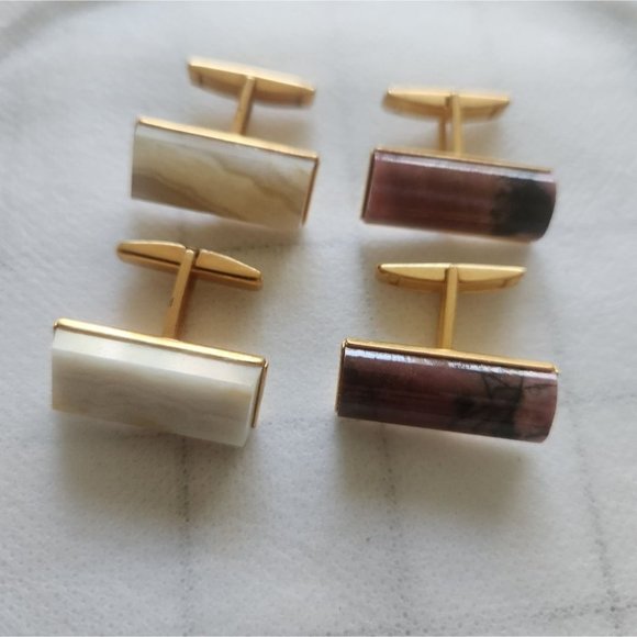 Vintage stone cufflinks white red golden 2 sets - Picture 1 of 3